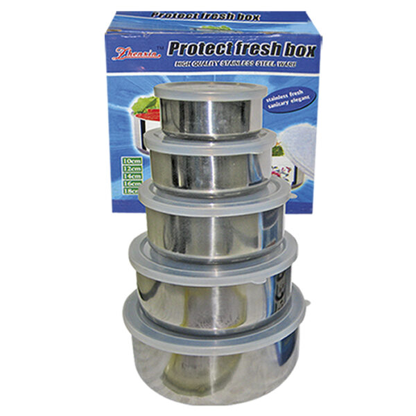 ΔΟΧΕΙΑ ΤΡΟΦΙΜΩΝ INOX ΣΕΤ=5ΤΕΜ 18x6cm/16cm/14cm/12cm/10cm Homie 101138