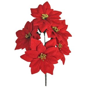 Μπουκέτο με 5 Αλεξανδρινά Βελουτέ 32cm ø13cm Xmasfest 1131122 (2ΤΜΧ) - Image 1