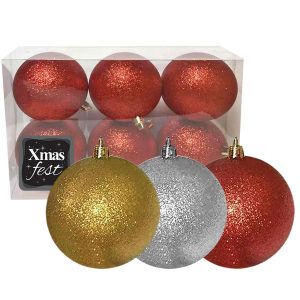 Μπάλα Glitter πακ=6τεμ φ8 ø8cm Xmasfest 1131716 - Image 1