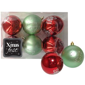 Μπάλες Ντεκόρ 2 Πράσινες & 4 Κόκκινες φ8 ø8cm Xmasfest 1132776
