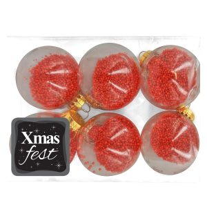 Μπάλες με Γέμιση Κόκκινο Χιόνι πακ=6τεμ φ6cm ø6cm Xmasfest 1132840