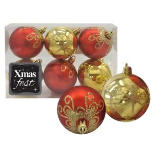 Μπάλες Ντεκόρ Κόκκινο-Χρυσό πακ=6τεμ φ6cm ø6cm Xmasfest 1132843