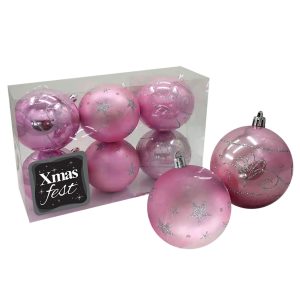 Μπάλες Ντεκόρ ροζ πακ=6τεμ φ8cm ø8cm Xmasfest 1132846