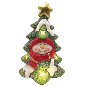 Κεραμικό Χριστουγεννιάτικο Δέντρο Χιονάνθρωπος με led 21,5x14x9cm Xmasfest 1133344 (2ΤΜΧ) - Image 1