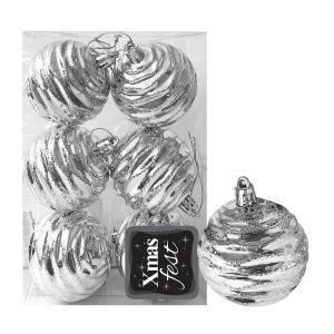 Μπάλες Σμιλεμένες Ασημί πακ=6τεμ φ6 ø6cm Xmasfest 1133577