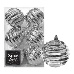 Μπάλες Σμιλεμένες Ασημί πακ=6τεμ φ8 ø8cm Xmasfest 1133578