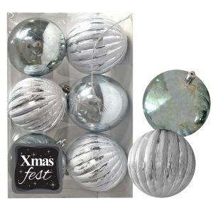 Μπάλες Ανάγλυφες Αντικέ μιξ με Γκριζοπράσινες πακ=6τεμ φ6 ø6cm Xmasfest 1133581 - Image 1