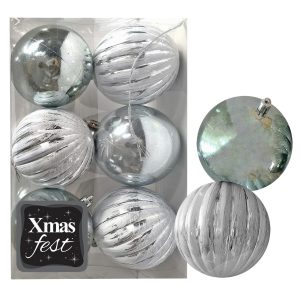 Μπάλες Ανάγλυφες Αντικέ μιξ με Γκριζοπράσινες πακ=6τεμ φ7 ø7cm Xmasfest 1133582