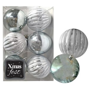 Μπάλες Ανάγλυφες Αντικέ μιξ με Γκριζοπράσινες πακ=6τεμ φ8 ø8cm Xmasfest 1133583