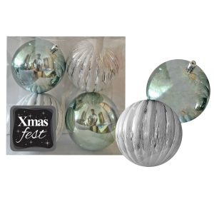 Μπάλες Ανάγλυφες Αντικέ μιξ με Γκριζοπράσινες πακ=4τεμ φ10 ø10cm Xmasfest 1133584