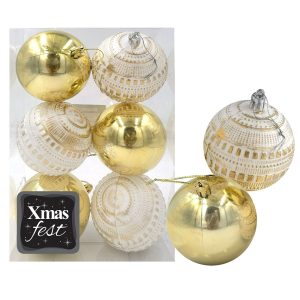 Μπάλες Ανάγλυφες Αντικέ μιξ με Χρυσές πακ=6τεμ φ7 ø7cm Xmasfest 1133586