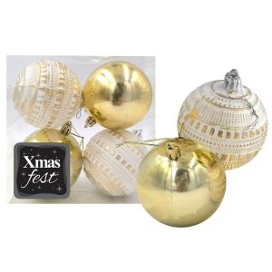 Μπάλες Ανάγλυφες Αντικέ μιξ με Χρυσές πακ=4τεμ φ10 ø10cm Xmasfest 1133588
