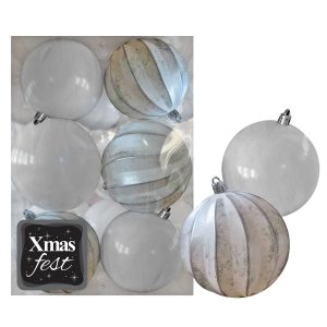 Μπάλες Ανάγλυφες Αντικέ μιξ με Λευκές πακ=6τεμ φ8 ø8cm Xmasfest 1133591