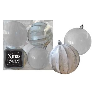 Μπάλες Ανάγλυφες Αντικέ μιξ με Λευκές πακ=4τεμ φ10 ø10cm Xmasfest 1133592