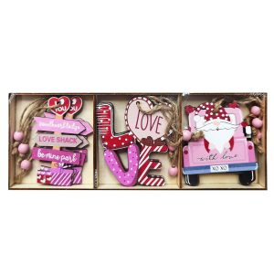 Στολίδια Ξύλινα ροζ Παραστάσεις σετ=9 τεμ Display 8,5cm Xmasfest 1133682