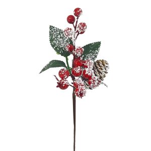 Κλαδί με γκι Χιονισμένα & Κουκουνάρι 27cm Xmasfest 1133897 - Image 1