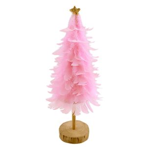 Δέντρο Επιτραπέζιο με Φτερά & Πούπουλα Ροζ 33x ø12cm Xmasfest 1133906 - Image 1