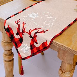 Runner Διακόσμησης Τραπεζιού Καρώ - Λινάτσα 180x35cm Xmasfest 1133962 - Image 1
