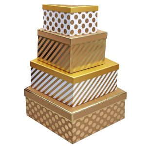 Κουτιά Χάρτινα Χρυσά Σετ=4 τεμ 24x19x14cm  28x24x15cm  34x31x16cm  38x35x18cm Xmasfest 1133993