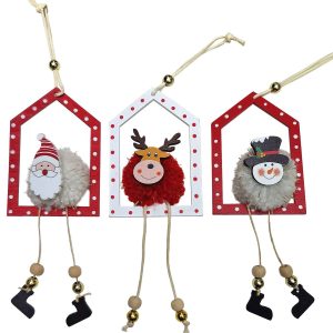 Στολίδι Ξύλινο Σπιτάκι με Φουντωτή Μπάλα 18x7cm Xmasfest 1134032