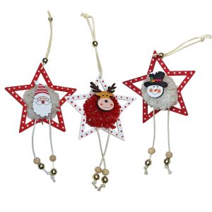 Στολίδι Ξύλινο Αστέρι με Φουντωτή Μπάλα 18x10cm Xmasfest 1134033