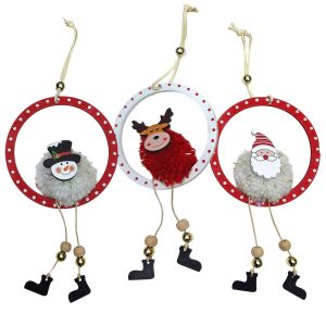 Στολίδι Ξύλινο Μπάλα με Φουντωτή Μπάλα Μέσα 18x10cm Xmasfest 1134034