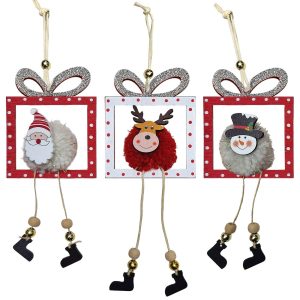 Στολίδι Ξύλινο Δωράκι με Φουντωτή Μπάλα 18x10cm Xmasfest 1134035