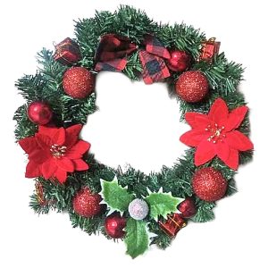 Στεφάνι Κόκκινο με Αλεξανδρινά, Κουκουνάρια Φ40cm ø40cm Xmasfest 11387