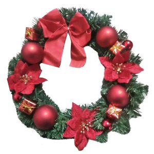 Στεφάνι Κόκκινο με Αλεξανδρινά, Μπάλες Φ40cm ø40cm Xmasfest 11388