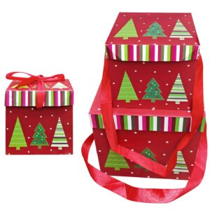 Κουτιά Χάρτινα Xmas με Δέντρα σετ=3 τεμ 10x10x10cm 15x15x15cm 20x20x20cm Xmasfest 1133754 - Image 1