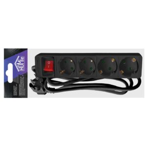 Πολύπριζο 4 Θέσεων με Κουμπί Μαύρο 1,5m (3x1.5mm2) Homie 322097 - Image 1