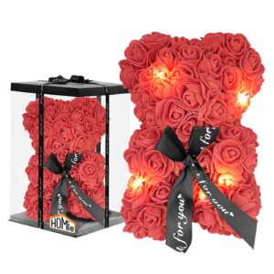 Αρκουδάκι από Τεχνητά Τριαντάφυλλα με φως Κίτρινο 23cm Αρκουδάκι= 23cm, κουτί=25cm Homie 423095