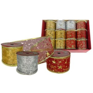 Κορδέλα Χριστουγέννων Οργάντζα-Σχέδιο Αστέρια 6,3cm X5,5m Xmasfest 1132244 (12ΤΜΧ)